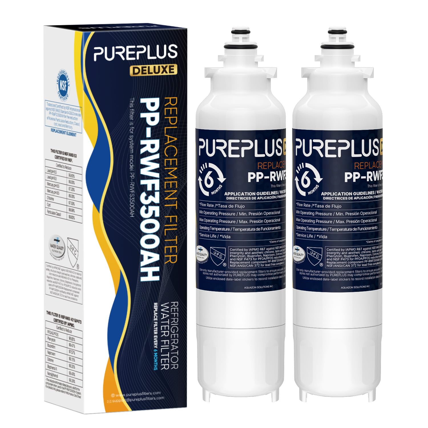 PUREPLUS LT800P NSF/ANSI 401, 53, 42 & NSF P473 Certified Certified Replacement for LG ADQ73613401, Kenmore 469490, 9490, ADQ73613402, ADQ736134, LSXS26326S LMXC23746S, LT120F, 2Pack Image