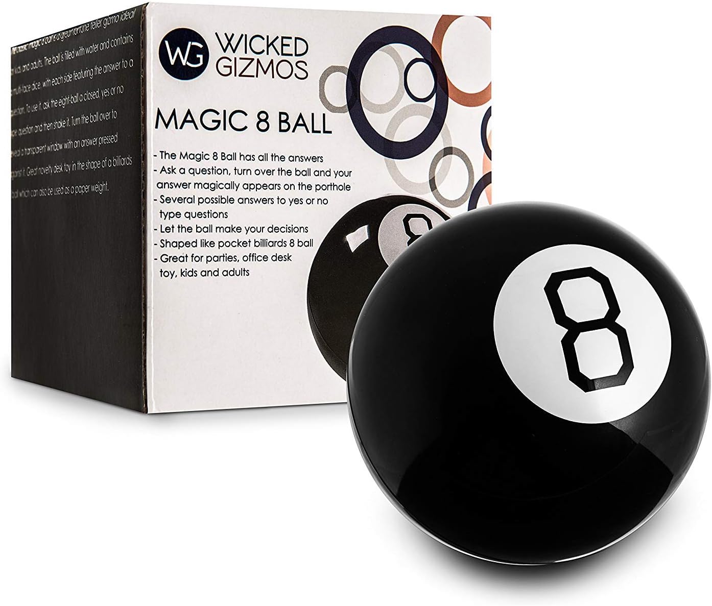 WICKED GIZMOS Magic 8 Ball – Classic Retro Novelty Mystic Gadget Answers Questions about Romance, Friendship, School, Work - Fun Gift Features More Than 15 Answers and Predictions (Black)