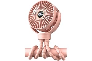 Portable Stroller Fan, Mini Baby Fan Clip on Fan, LED Display, 360° Rotate Flexible Tripod, Rechargeable Small Personal Handh