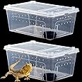 Hamiledyi 2PCS Reptile Feeding Box Snake Breeding Box Transparent Animal Habitat Cage Portable Plastic Turtle Transport Container for Bearded Dragon Lizard Spider Frog Scorpion Gecko 12.6 x 8.6 x 5.9