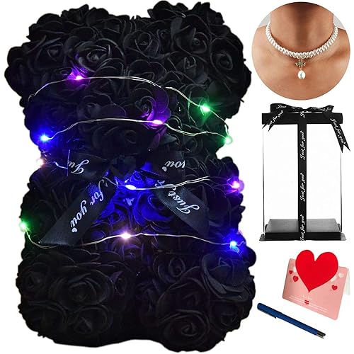 Rose Bear Rose Flower Bear with Heart-Shaped Diamond Artificial Rose Bear with led Light Birthday Gift Box for Valentine's Day Christmas Wedding Anniversary Mother's Day Birthday Gift for Women.