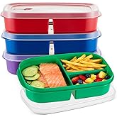 Hushee 4 Pcs Microwave Food Storage Tray Containers with Ventilation Lids 3 Compartment Divided Plates Portion Plate Fits Microwave Fridge(Rectangle,Mixed Colors,10.04 x 6.38 x 2.24 Inch)
