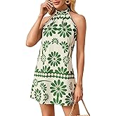 Floerns Women's Sleeveless Floral Print Sundress Halter Neck A Line Short Dress