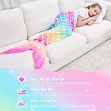 WERNNSAI Mermaid Tail Blanket Plush Rainbow 140cm x 60cm Kids Teens view 6