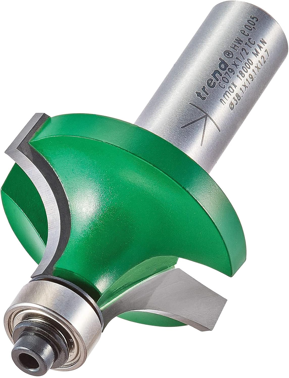 Trend CraftPro Guided Rounded Over Router Cutter, 1/2 Inch Shank, 12.7mm Radius, 19.1mm Cut Length, Tungsten Carbide Tipped, C079X1/2TC