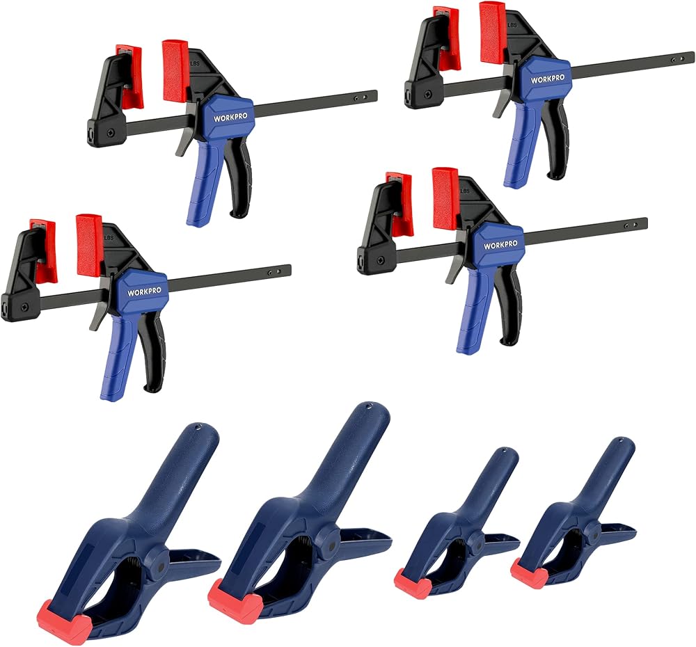 WORKPRO 4-Pack 115mm Mini Bar Clamps & 8 Spring Clamps for Woodworking