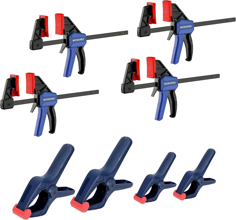 WORKPRO 4-Pack 115mm Mini Bar Clamps & 8 Spring Clamps for Woodworking