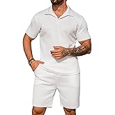 URRU Men's 2 Piece Short Sets Summer Outfits Short Sleeve Polo Shirt and Shorts Set Casual Beach Outfits