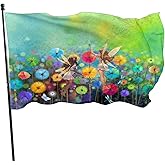 Spring Summer Seasonal Green Floral Flowers Art Flag 3x5 Ft Outdoor Indoor With Grommet Fairy Dragonfly Garden Yard Home Room Banner Decorative Sign