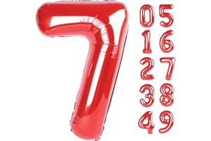 UPGESY Number Balloon 40 Inch Red 7 Balloon, Red 7 Seven 7th Balloon Number Party Decorations, Number 7 17 27 37 70 77 Balloons Birthday Supplies