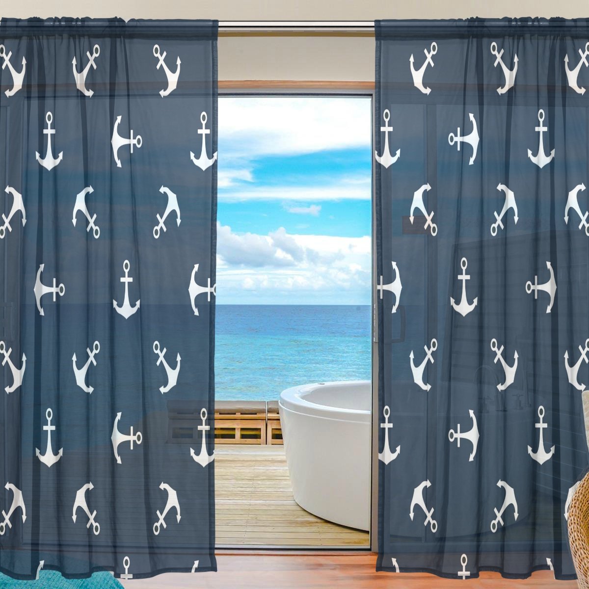 Seulife Window Sheer Curtain Nursery Decor Ocean Sea Nautical