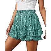 Aoudery Flowy Shorts for Women Casual Boho Floral Skorts Ruffle Mini Skirts Running Tennis Butterfly Shorts Chiffon Shorts- Floral Green XXL