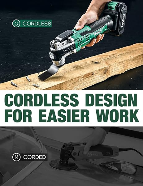 KIMO 20V CORDLESS OSCILLATING TOOL KIT WITH 26-PCS ACCESSORIES, MAX 21000 OPM, 6 VARIABLE SPEED & 3° OSCILLATING ANGLE, BATTERY POWERED OSCILLATING MULTI-TOOL FOR CUTTING WOOD/NAILING/SCRAPING/SANDING