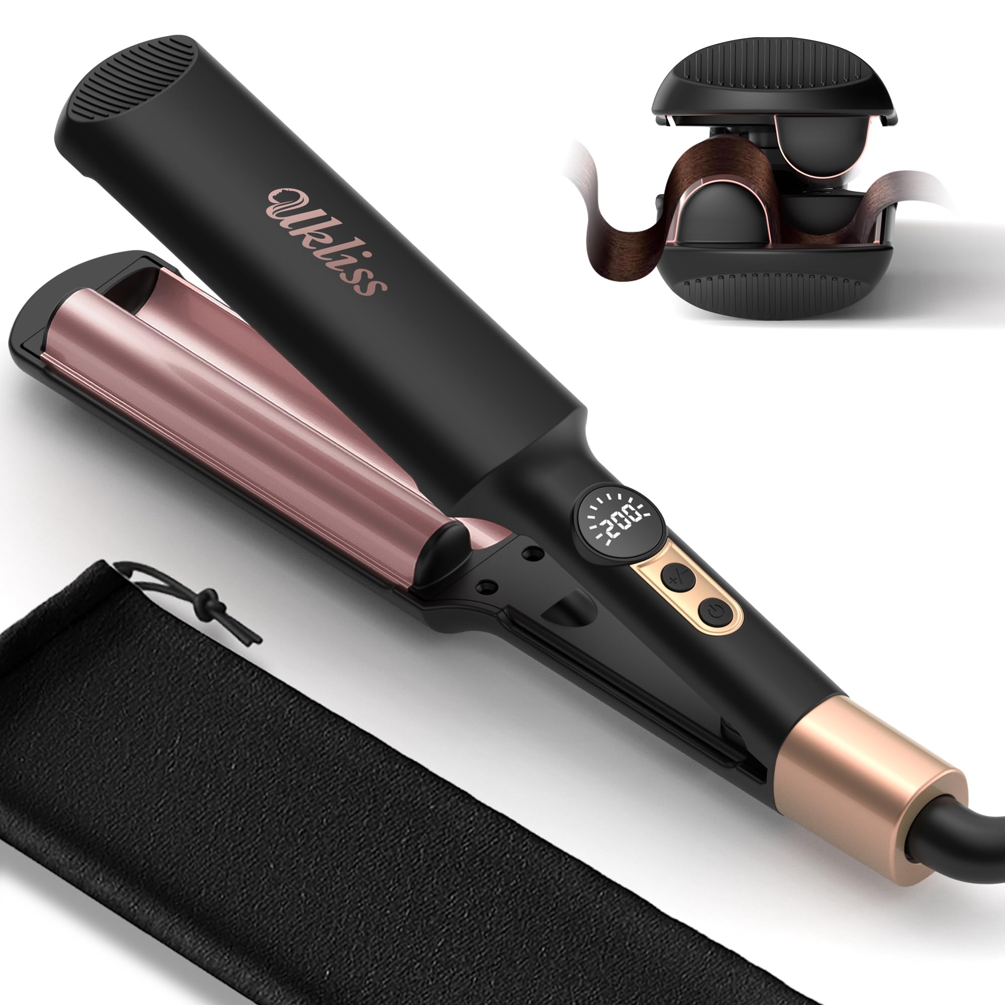 Photo 1 of Mini Waver Crimper Hair Tool for Women Short Hair Travel 0.4 inch Double Barrel Small S Waver Curling Iron Dual Voltage (110-240V) with 5 Temps, Anti-scalding, 30M Auto-Off for Dating, Daily (Black)