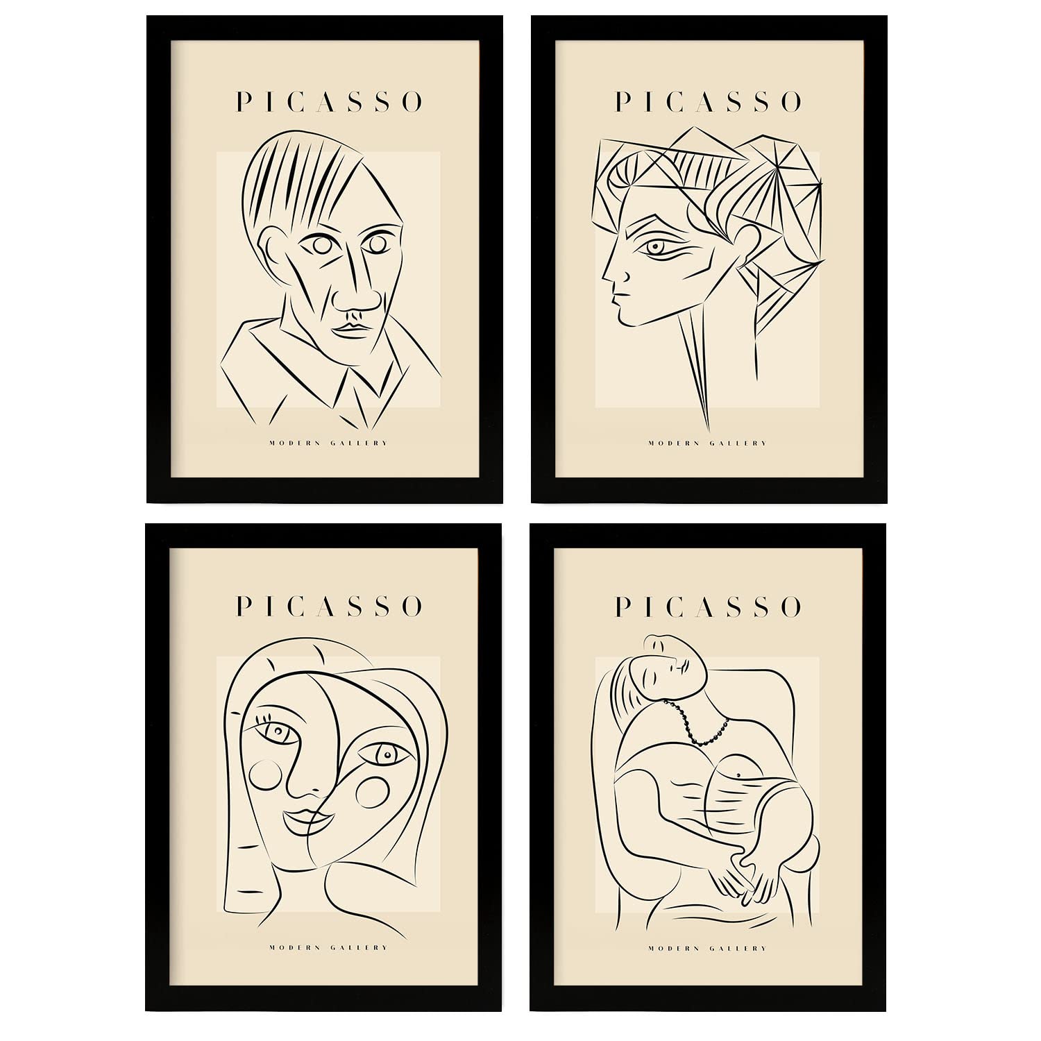 Nacnic Set of 4 Picasso Collection of Line Portrait. Aesthetic Wall Art Prints for Bedroom or Living Room Design. Sizes A4. No Frames.