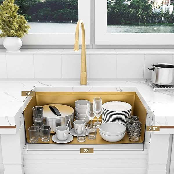 GZOII GOLD UNDERMOUNT WORKSTATION KITCHEN SINK, GOLD DECOR 30 INCH STAINLESS STEEL SINGLE BOWL KITCHEN SINK WITH ACCESSORIES, 30×18×9 INCH