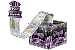 MORESIS Money Box for Cash Gift Pull, Happy Birthday Surprise Gift Box, Birthday Gift Ideas DIY Set Money Pull Box for Cash Gift, Purple