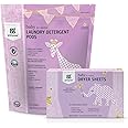 Grab Green Baby Laundry Detergent Pods and Dryer Sheets Bundle, 50 Count Pods and 80 Dryer Sheets, Dreamy Rosewood Scent, Plant and Mineral Based Laundry Care Set