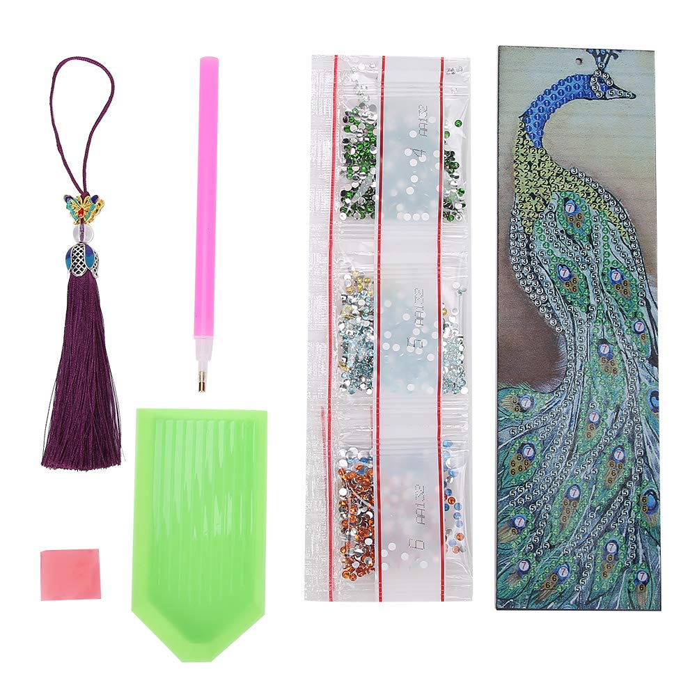 HEEPDD Kit, Peafowl Pattern DIY Tassel Embroidery Crafts Page Marks Bookmarks