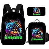 NELAGTR 3-Pcs Backpack School Bag Set For Boys And Girls Travel Study Backpack And Lunch Box And Pencil Bag (Game Backpack)