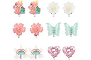 WINGCHOLD Unicorn Clip On Earrings with Gift Box for Little Girls, Bling Rainbow and Butterfly Earrings, Toddler Princess Costume Jewelry Party Favors Gift for Dress up Pretend Play (3-8 Years)