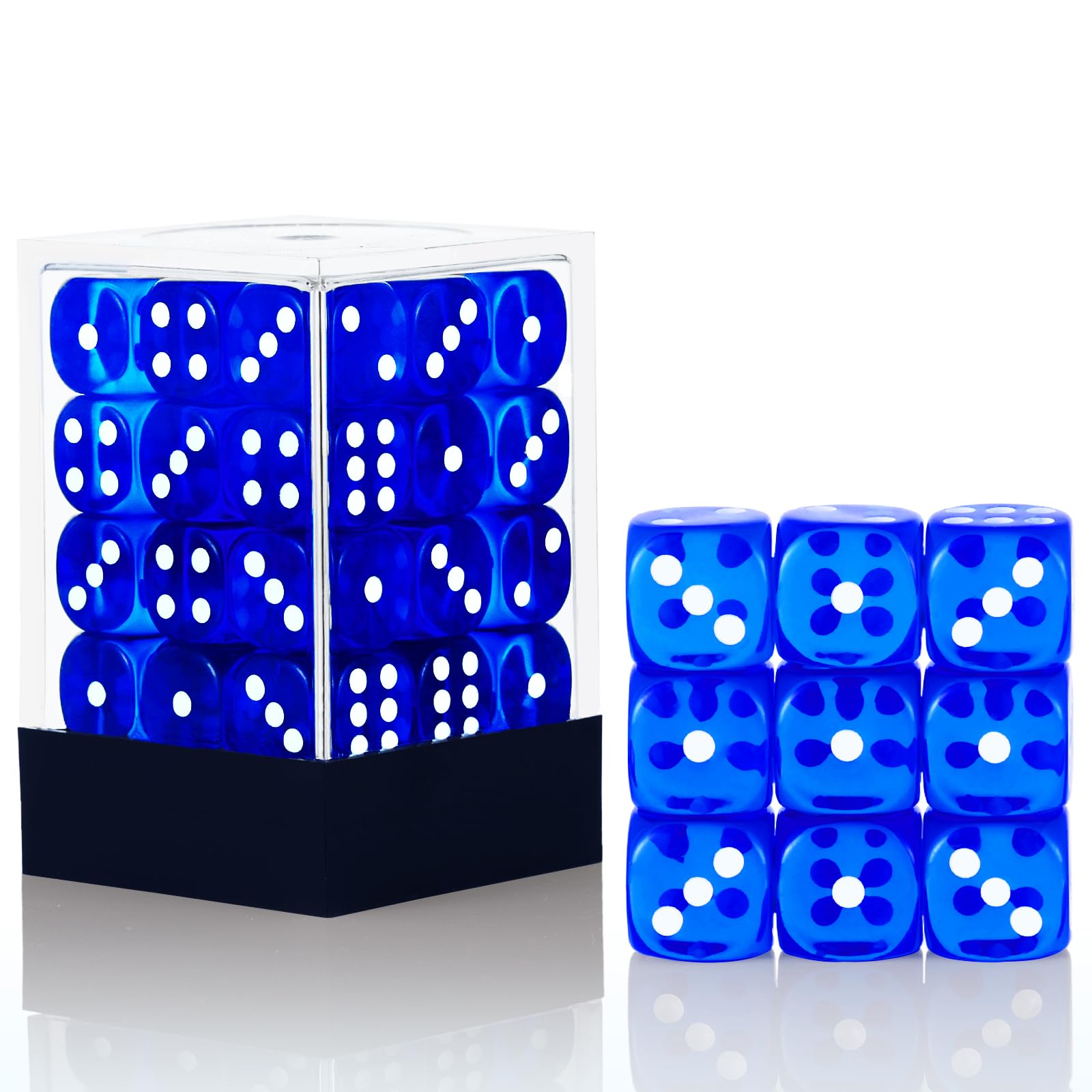 Photo 1 of 36 of Pack 12MM 6 Sided MINI Dice Set,Translucent Colors Game Dice Set, 6 Sided Standard Colored Dices for Tenzi, Farkle, Yahtzee, Bunco or Teaching Math, with Portable Plastic Box?Dark Blue?