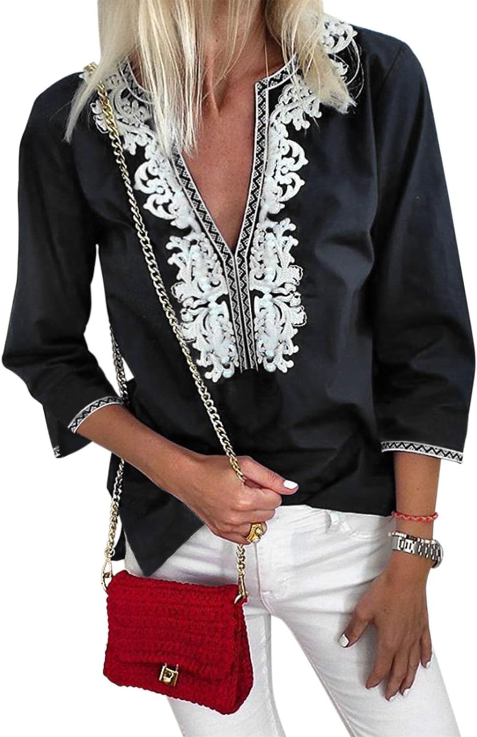 Chase Secret Womens Casual V Neck Shirt Boho Print Short Sleeve Tops Loose Blouse (S-XXL) …