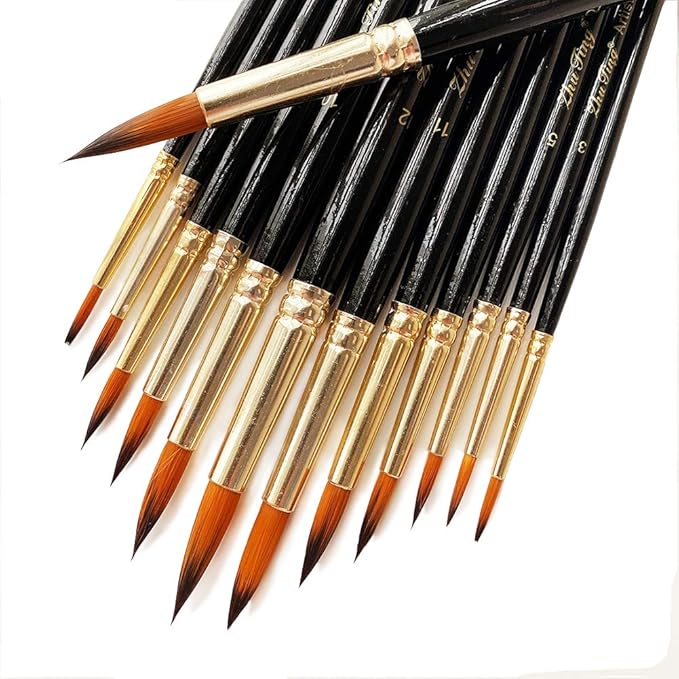 Pointed Round Paint Brushes Set，12 Pcs Art Paintbrushes for