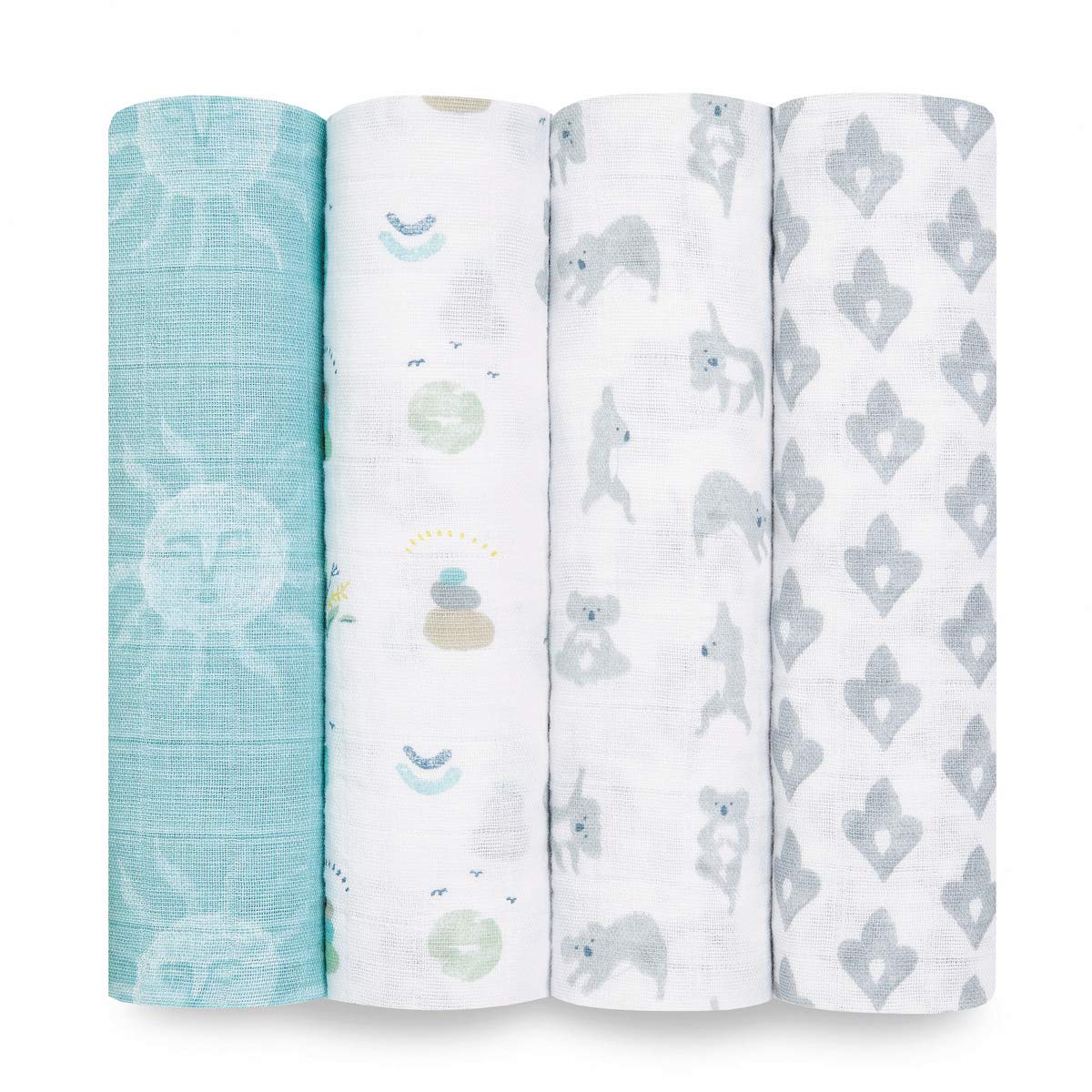 aden + anais 100% cotton Muslin Swaddle & Receiving Blankets for Baby Girls & Boys, 120x120cm, Ideal Newborn & Infant Swaddling Wrap Set, Perfect Shower Gifts, 4 Pack, now + zen 120 x 120 cm ASWC40012 — image 1