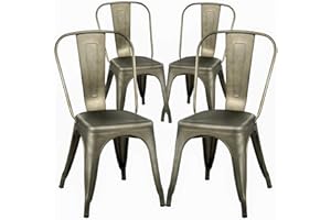 FDW Dining Chairs Set of 4 Metal Chairs Patio Chair Dining Room Kitchen Chair 18 Inches Seat Height Tolix Restaurant Chairs Trattoria Metal Indoor Outdoor Chairs Bar Stackable Chair
