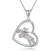 SNOWELLE Horse Necklace 925 Sterling Silver Horse and Cowgirl Pendant Heart Animal Jewelry Gifts for Women
