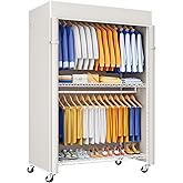 ULIFHOME P8C Heavy Duty Clothes Rack(With Extended Width Design) Rolling Clothing Racks for Hanging Clothes with Lockable Wheels,51.2"W x 15.8"D x 80.5"H,Max Load 700LBS,White Rack with White Cover
