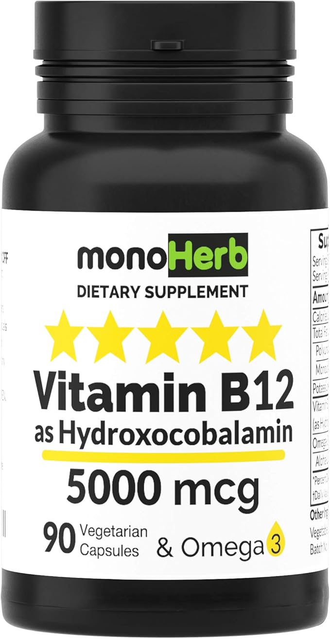 Hydroxo B12 Vitamin 5000mcg, Hydroxocobalamin, Hydroxy B12 with Omega 3
