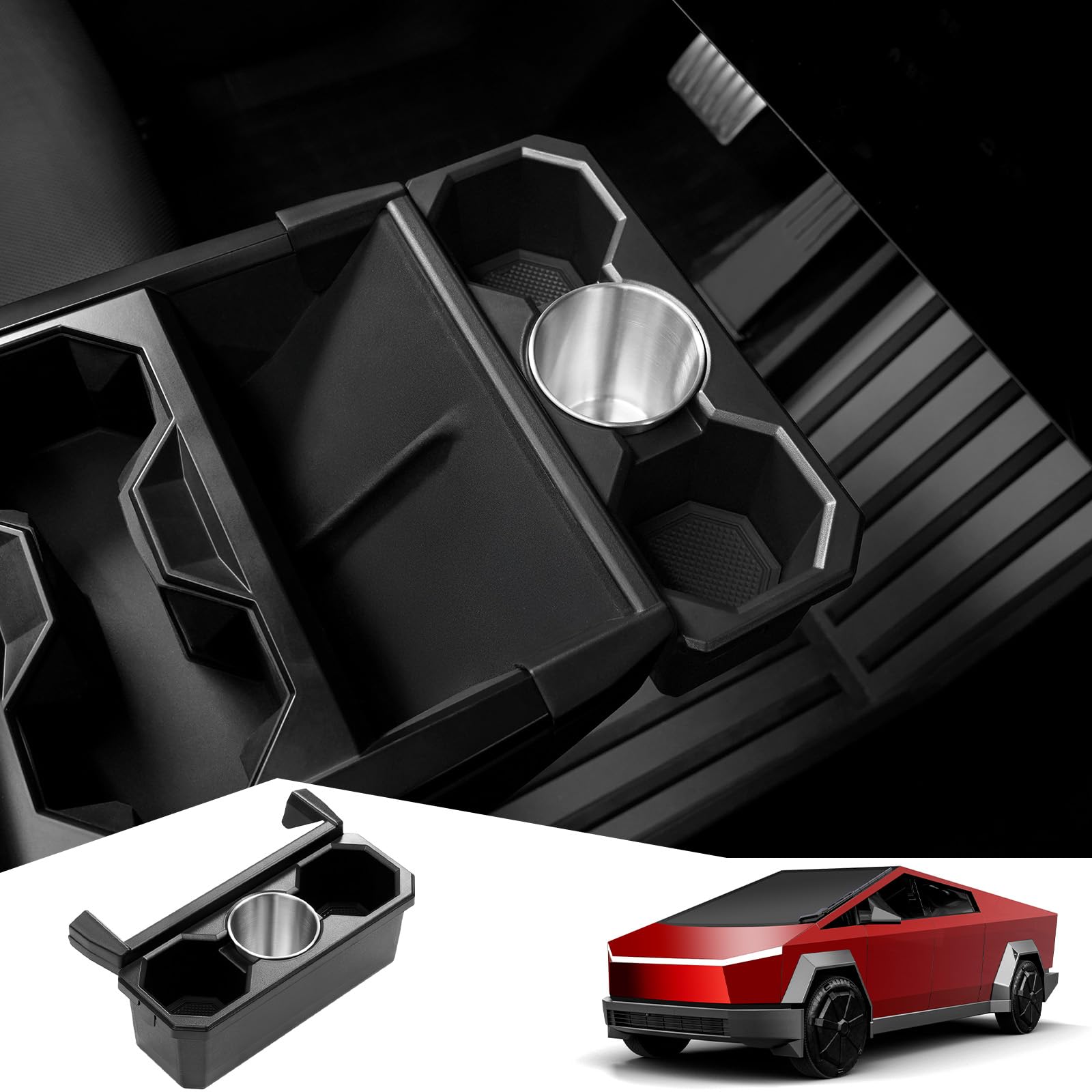 Photo 1 of Foronetry Center Console Storage Organizer Compatible with Tesla Cybertruck 2024 2025, Cup Holders Front Center Console Storage Tray for Cybertruck Accessories 2024 2025