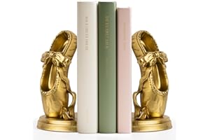 MXARLTR Bookends for Shelves, Ballet Slipper Decorative Bookends - Book Ends with Anti-Slip Pad for Book Lovers Dancers Heavy Book Holder for Home Office Decor (Gold)
