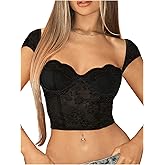 SweatyRocks Women's Floral Lace Corset Top Cap Sleeve Sweetheart Neck Cropped Blouse