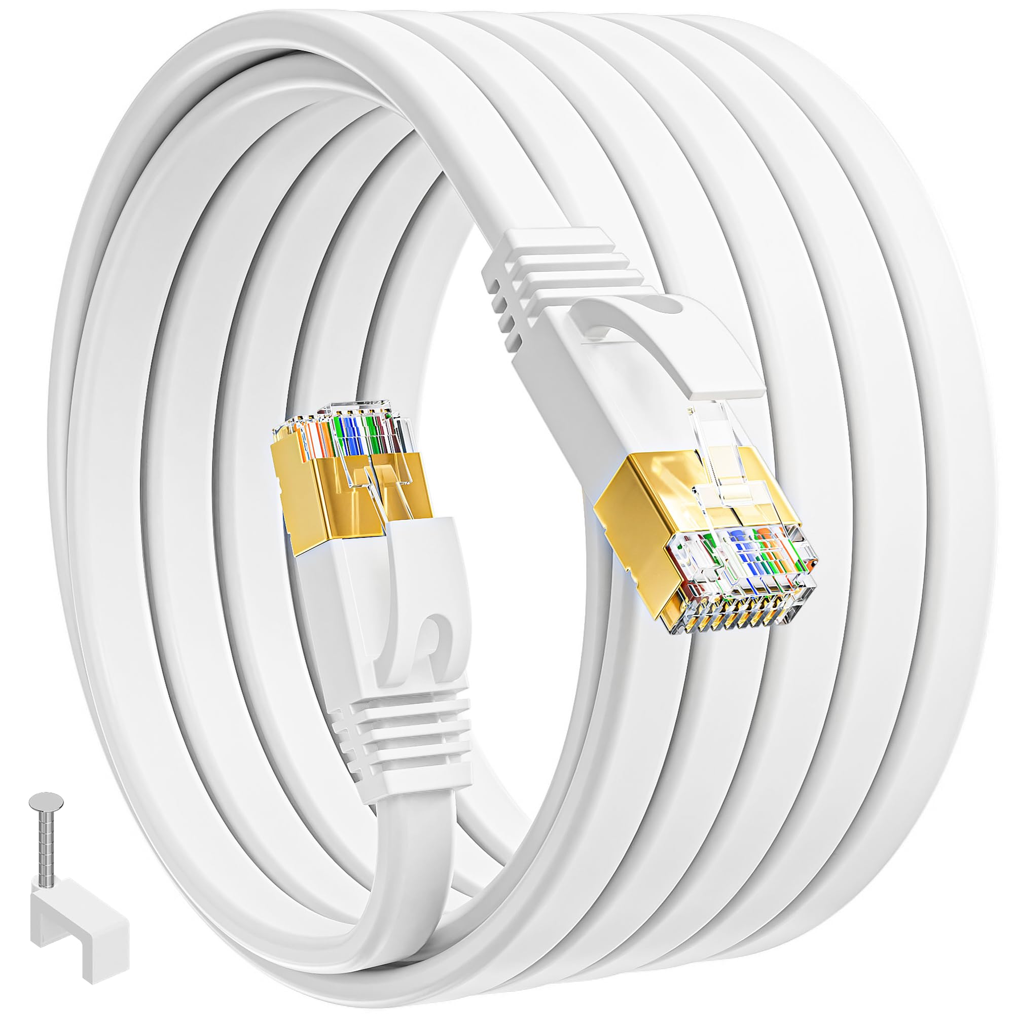 MEIPEK Cat7 Flat Ethernet 20m Shielded - 10Gbps 600MHz Slim LAN Cord, Ultra-Thin Anti-Interference Network Cable for Gaming/Modem/Mesh Routers (20M/65ft, UKCA)