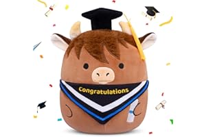 GEWUJATOP Graduation Highland Cow Stuffed Animal,8in Highland Cow Plush Pillow,Kawaii Stuffed Animals Plushie with Cap Diploma Scarf,2025 Graduation Gifts for Kindergarten High School College