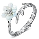 JEWME 925 Sterling Silver Women Sakura Cherry Blossoms Open Tail Ring Fine Jewelry