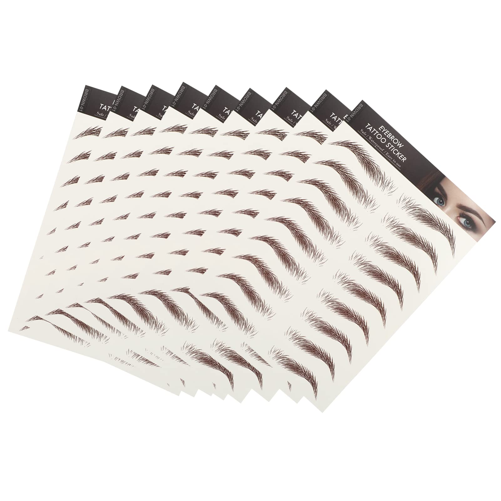 Lurrose 9 Sheets 6D Hair-Like Eyebrow Tattoo Stickers, Waterproof Authentic Brow Transfers, Temporary Fake Eyebrows for Women & Men