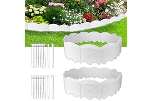 Vashly 40Pcs White Garden Edging Border,40Ft Garden Landscape Edging Borders,Plastic Landscape Edging,5.9inch Tall Lawn Edging Border with 40Pcs Anchoring Stakes Kits for Flower Garden Patio Pathway