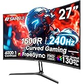 SANSUI 27 Inch Curved 240Hz Gaming Monitor FHD 1080P, 1500R Curve Computer Monitor, 130% sRGB, 4000:1 Contrast, HDR, FreeSync, MPRT 1Ms, Low Blue Light, HDMI DP Ports, Metal Stand, DP Cable Incl.