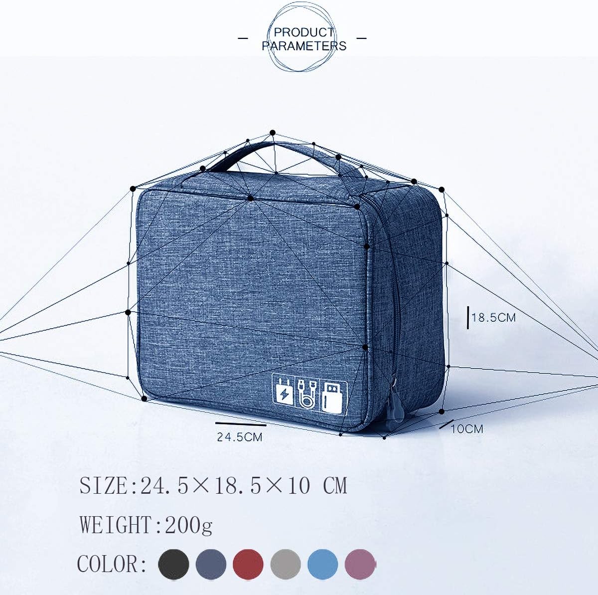 Ruyosn Cable Organizer Bag Waterproof Cable Bag Large Hard Drive Bag Electronic Bag Double Layer Electric Organizer Cable Bag Electronics Accessories Organizer Cable Power Bank (Blue) - Image 4
