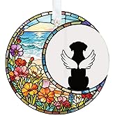 Glass Dog Memorial Ornament 3" - Personalized Pet Loss Suncatcher Keepsake with Gift Box, Remembrance Ornament for Christmas, Christmas Stocking Stuffer Sympathy Decoration for Pet Lovers (Sea)