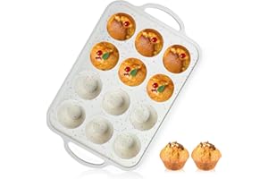 Vinino 1Pack Small Silicone Muffin Pans with Metal Reinforced Frame, 12 Cup Easy to Release Silicone Cupcake Pan, BPA Free Silicone Muffin Tray, Cupcake Baking Pan for Oven Dishwasher Safe