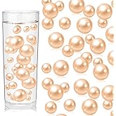 200PCS Champagne Faux Pearls Beads for Centerpiece Vases, Vase Filler Faux Pearls, No Holes Filler Beads for Party Anniversary Birthday Wedding Table Decor, 10/14/20/30mm
