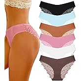 FINETOO 6 Pack Sexy Underwear for Women Silky Seamless No Show Panties Ladies Lace Bikini Lightweight Cheeky Hipster