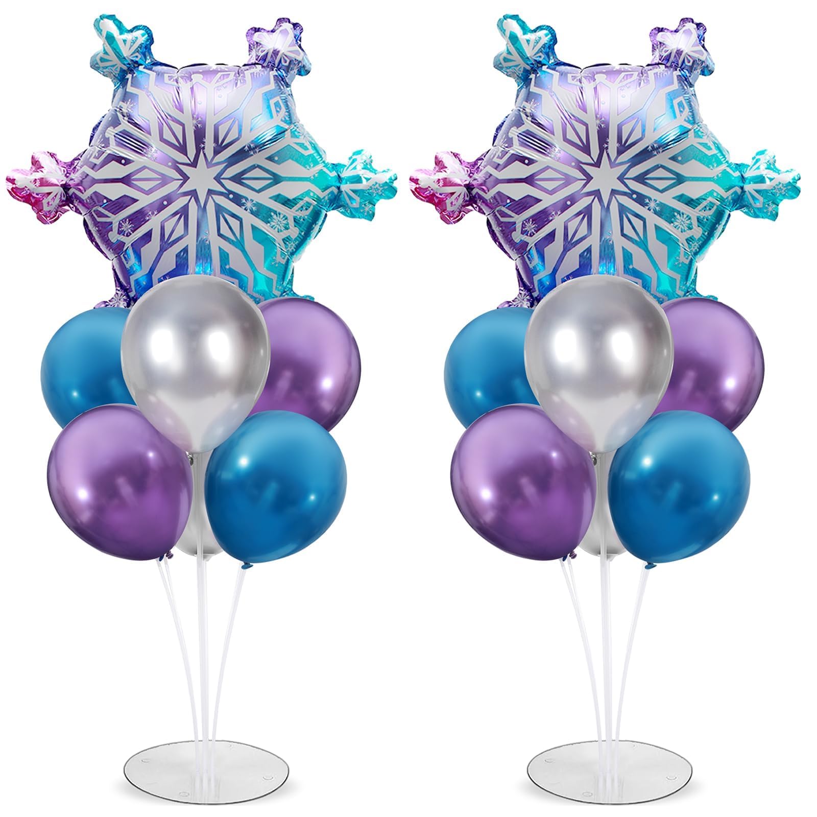 Photo 1 of Snow Birthday Party Balloons Stand Kit 2 Sets With Snowflake Foil Balloons for Winter Wonderland Girl Princess Birthday Party Themed Decorations - Balloon Centerpiece for Tables