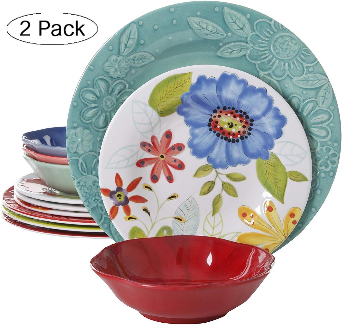 Gibson Studio 116500.12 Flora 12 Piece Melamine Dinnerware Set, Mix and Match (Twо Расk)