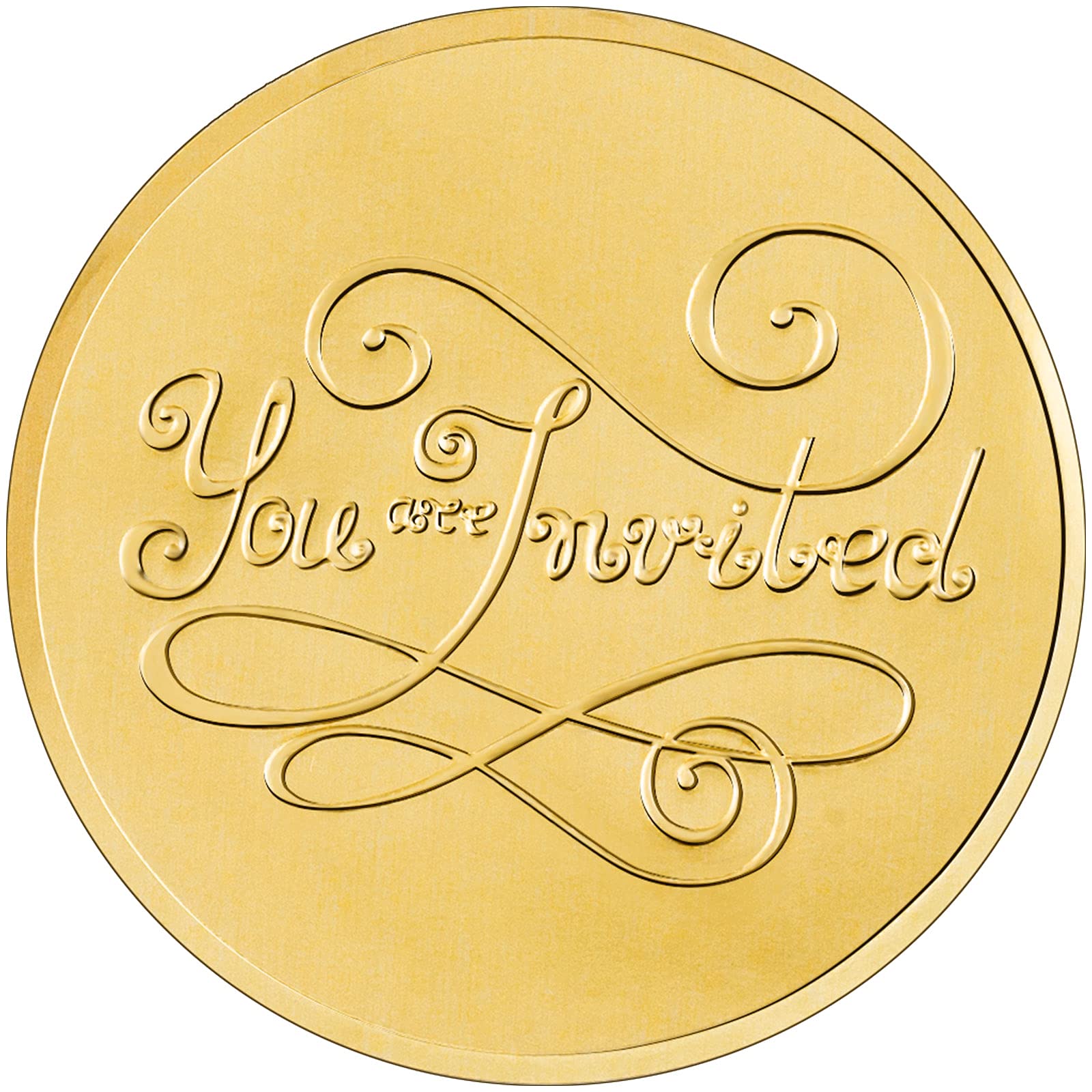 Photo 1 of 200 Pieces Envelope Embossed Sticker 're Invited Wedding Round Embossed Foil Seals Embossed Aluminum Foil Sticker Seal are Invited Stickers for Envelopes Invitations Present Decoration (Gold)